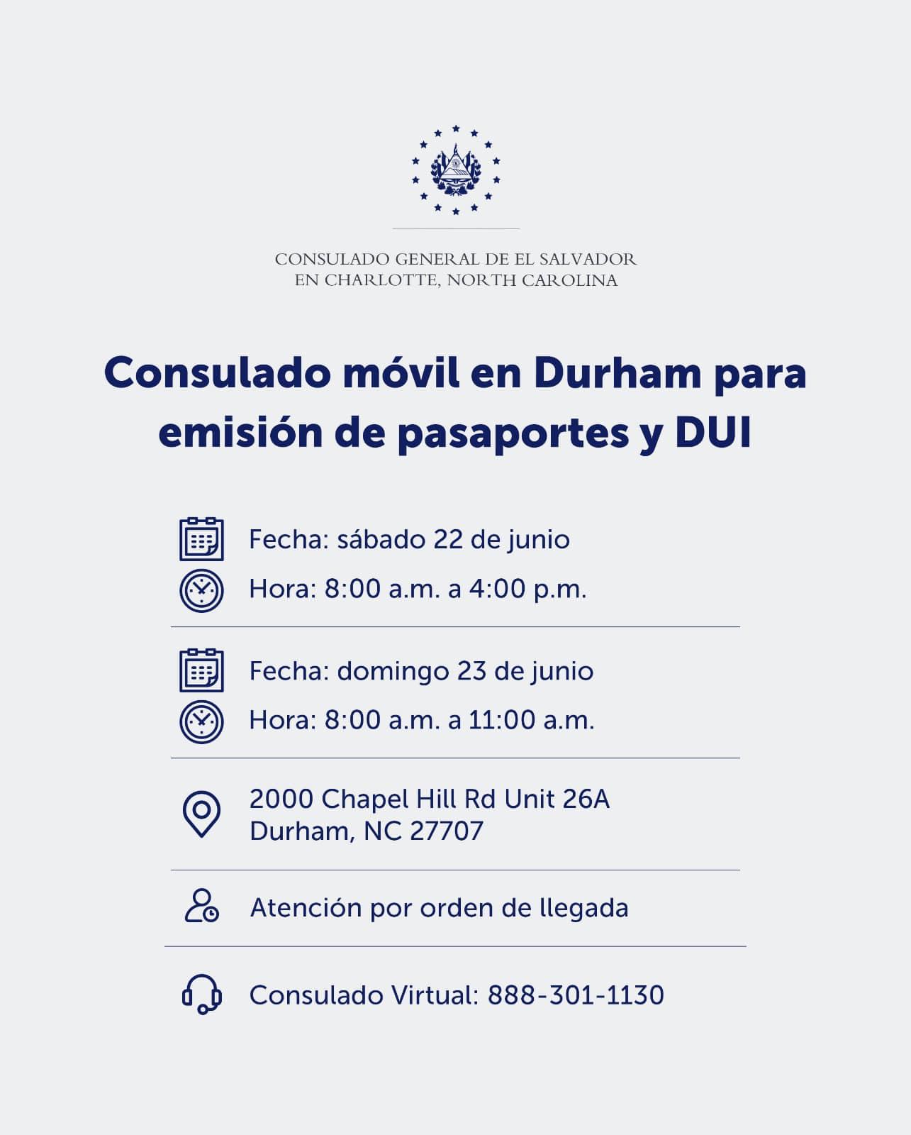 Consulado Móvil de El Salvador en Durham NC