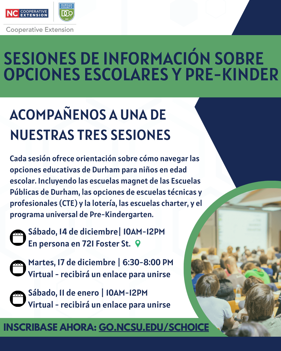 Sesiones de Información sobre opciones escolares y pre-kinder