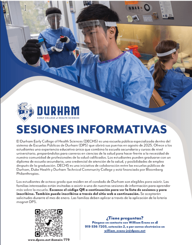 Sesiones Informativas Durham Early College of Health Sciences