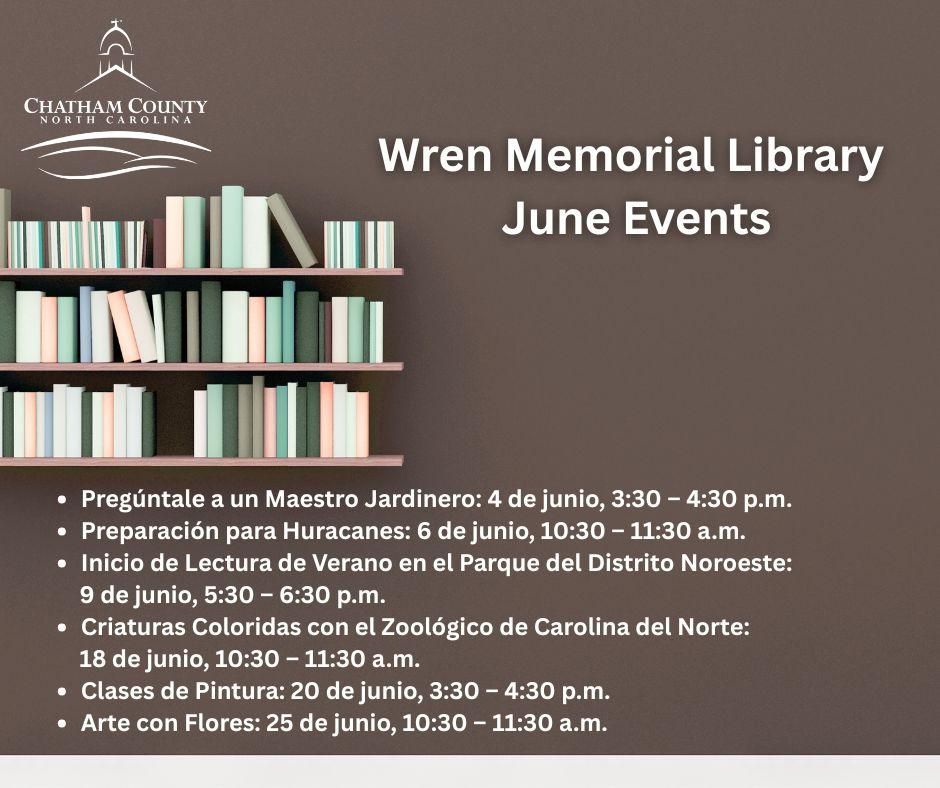 Biblioteca Wren Memorial anuncia sus programas y eventos durante junio