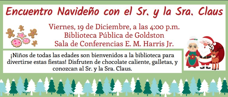 La Biblioteca Pública de Goldston organizará un Encuentro Navideño con el Sr. y la Sra. Claus