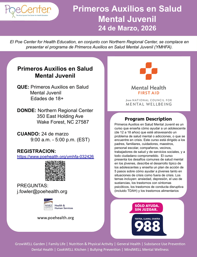 Evento de primeros auxilios para la salud mental de jóvenes en español