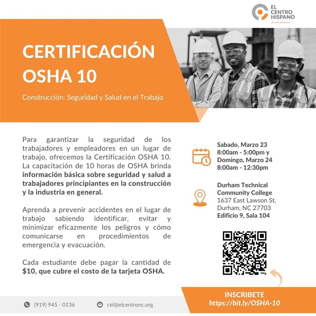 El Centro Hispano ofrece certificación OSHA 10
