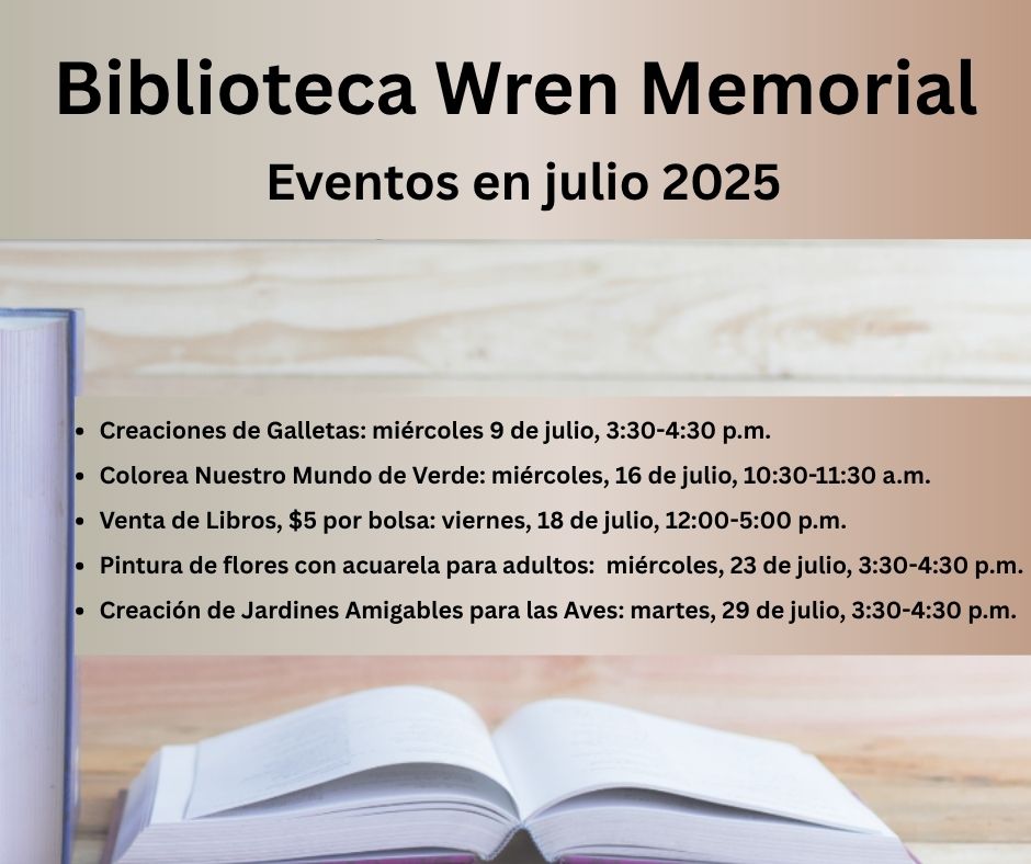 Biblioteca Wren Memorial anuncia programas y eventos en julio