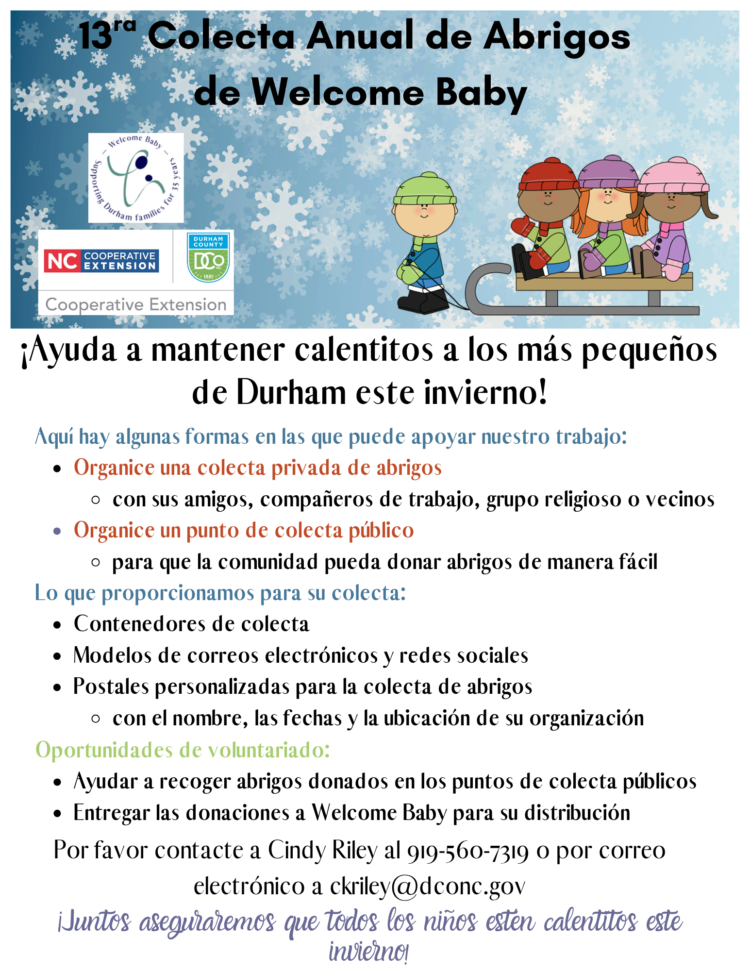 Welcome Baby Durham Coat Drive / colecta anual de abrigos